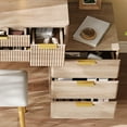thumbnail image 6 of 7-Drawer Vanity Desk with LED Mirror and Jewelry Storage, Fluted Makeup Table with Metal Legs and PU Stool, Carved Dressing Table for Bedroom Organization, 6 of 9