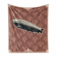 thumbnail image 1 of Retro Poster Soft Flannel Fleece Blanket, Vintage Damask Motif Featured Backdrop with Zeppelin Modern Mix Art Graphic, Cozy Plush for Indoor and Outdoor Use, 60" x 80", Coral Black, by Ambesonne, 1 of 6