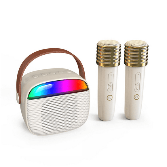 Karaoke Portátil para Adultos y Niños con 2 Micrófonos Inalámbricos Bluetooth, Ideal para Fiestas con Asa de Transporte y Entrada Auxiliar.