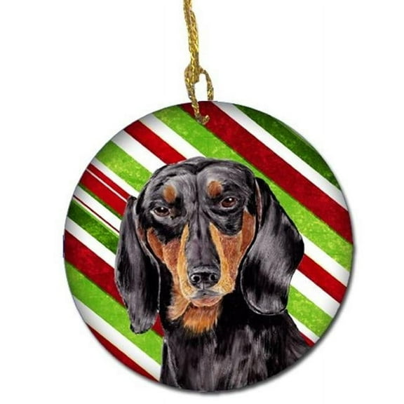 Dachshund Candy Cane Holiday Christmas Ceramic Ornament