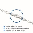 thumbnail image 6 of Tilo Jewelry Solid 925 Sterling Silver 2.75mm Anchor Mariner Chain Bracelet with Secure Lobster Lock | 7.5 Inch | Everyday Bracelet for Women, Men, Unisex, 6 of 10
