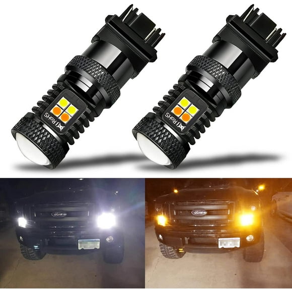 LAICAIW Extremely Bright 3030 Chipsets 3157 4157 3155 3457 Switchback LED Bulbs with Projector Replacement for Daytime Running Lights/DRL and Turn Signal Lights, White/Amber