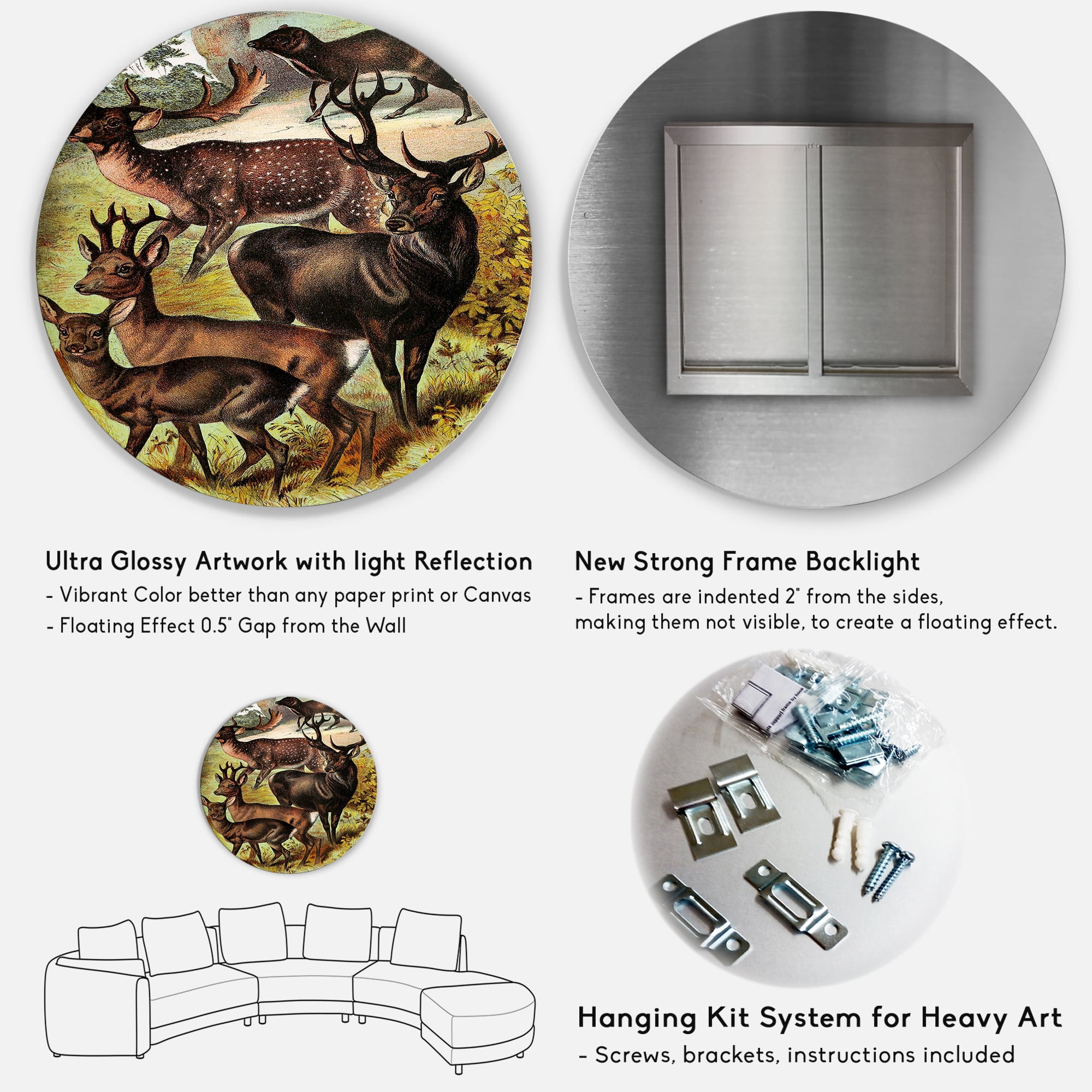 Designart 'Old-world Mammals I' Farmhouse Circle Metal Wall Art 29x29 - Disc of 29