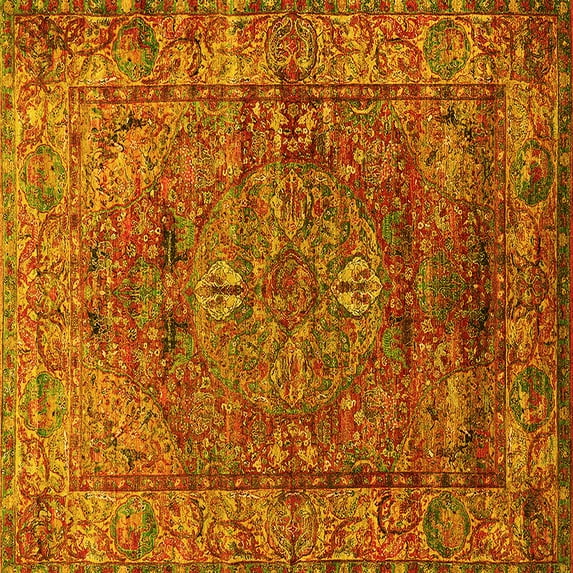 Ahgly Company Indoor Square Oriental Yellow Industrial Area Rugs, 6' Square