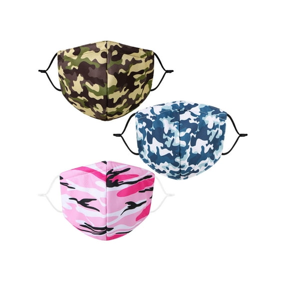 3 Pack Cloth Face Mask Reuseable Washable Print Mouth Mask Cover Camo Pink/Army Green/Camo Blue