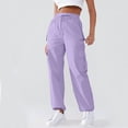 thumbnail image 2 of Women High Waist Cargo Pants Straight Leg Baggy Drawstring Trousers Workout Hiking Cargo Pants with Zipper Pockets, 2 of 8