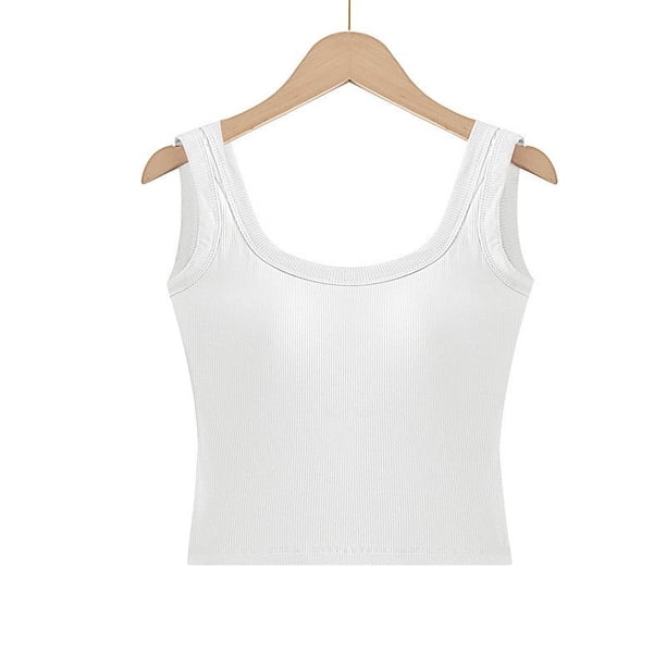 Camiseta interior con sujetador incorporado para mujer Tirantes  ajustables, prenda básica Mezcla de algodón, M-XL