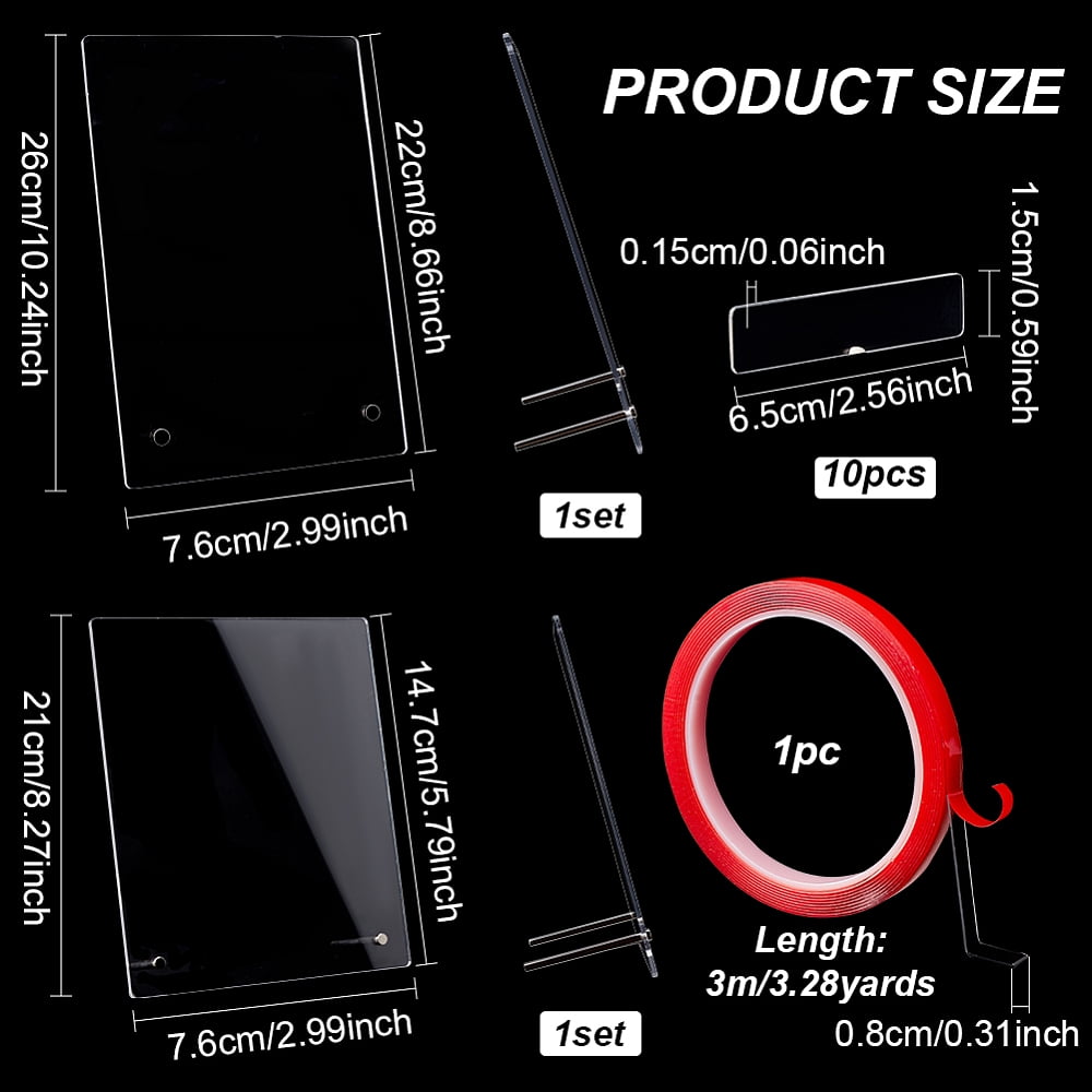 1 Bag 2 Set 2 Style Transparent Acrylic Wearing Armor Display Board with Acrylic Double Sided Adhesive Tape Nail Art Sticker Mixed Color 14.7~22x7.6x21~26cm 1 Set/style