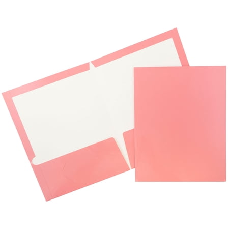 JAM Paper Glossy Two Pocket Folders, Baby Pink, 100/Pack