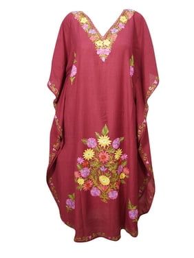 Mogul Women's Floral Kimono Caftan Beach Cover Ups Resort Wear Evening Maxi Long Dress 3XL