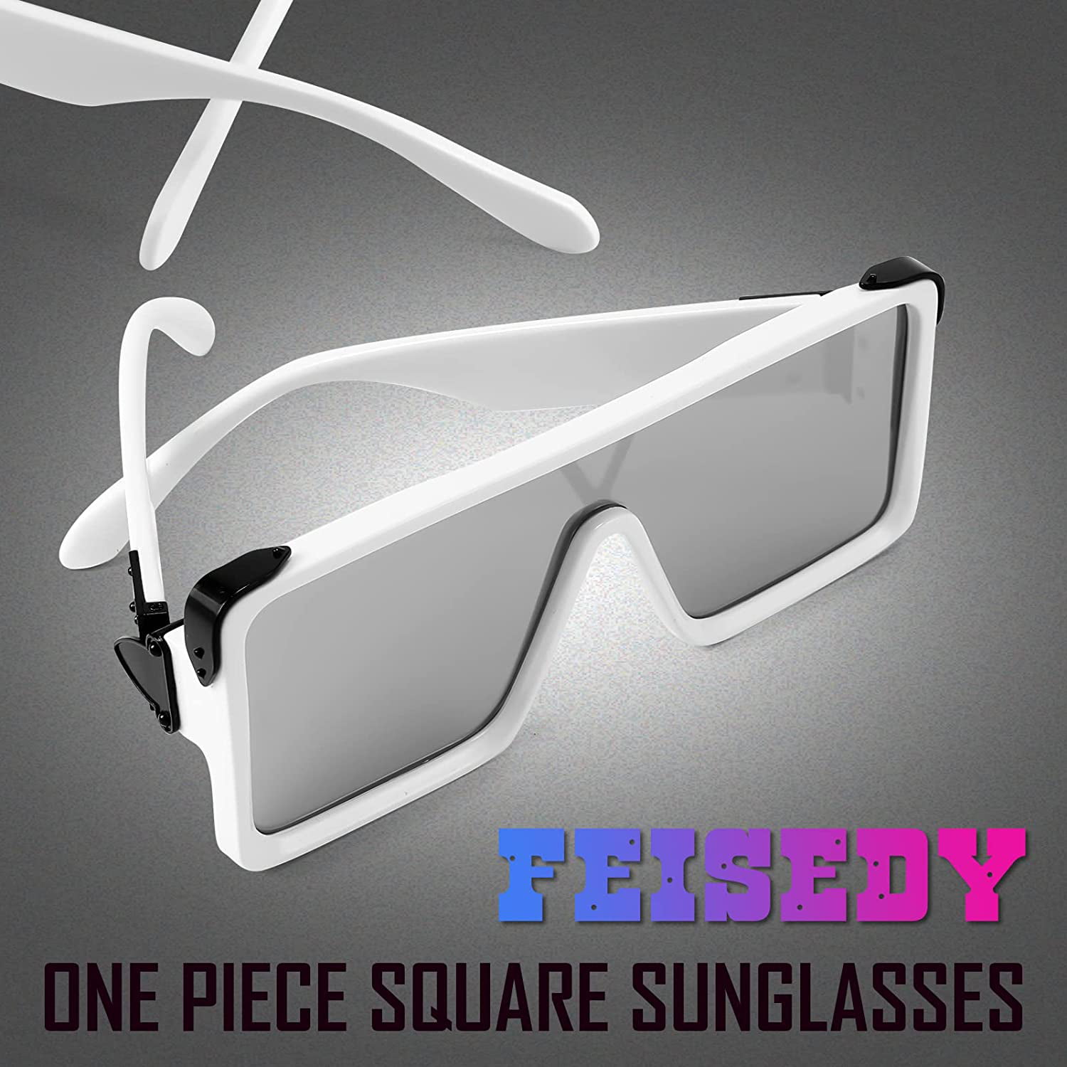 Feisedy One Piece Square Sunglasses Women Men Metal Buckle Design B2540