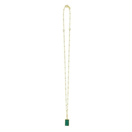 JewelStop 14k Yellow Gold Polished Finish 0.7mm Geometric Gem and Green Malachite Necklace, Spring Ring Clasp - 18"