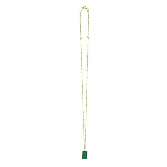 JewelStop 14k Yellow Gold Polished Finish 0.7mm Geometric Gem and Green Malachite Necklace, Spring Ring Clasp - 18"