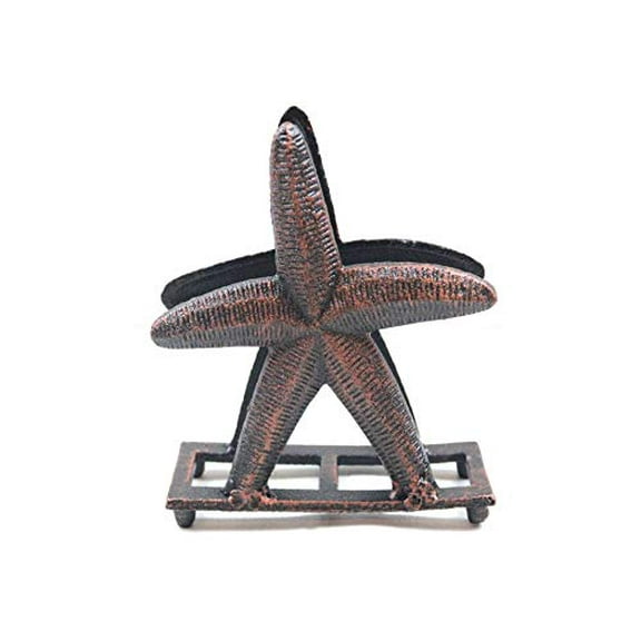 Hampton Nautical Rustic Copper Cast Iron Starfish Napkin Holder 6" - Starfish Home Decor - Beach