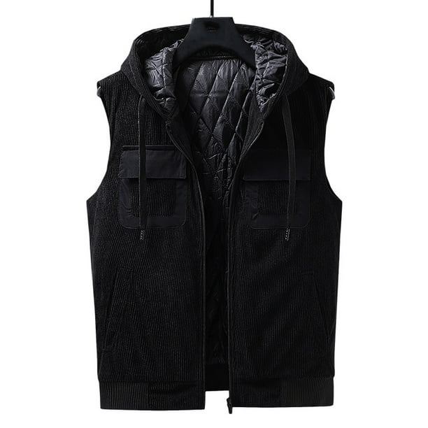 RKSTN Jackets for Men Casual Solid Vest Pocket Zipper Hooded V