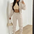 thumbnail image 2 of Stylish Women's Trousers Suit Comfortable Tracksuit Set with Hooded Zipper Sweatshirt Versatile Casual Outfit for Autumn and Winter, 2 of 9