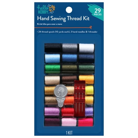 Hello Hobby Polyester Hand-Sewing Thread pack, 24 Assorted Colors, 10 Yards Each