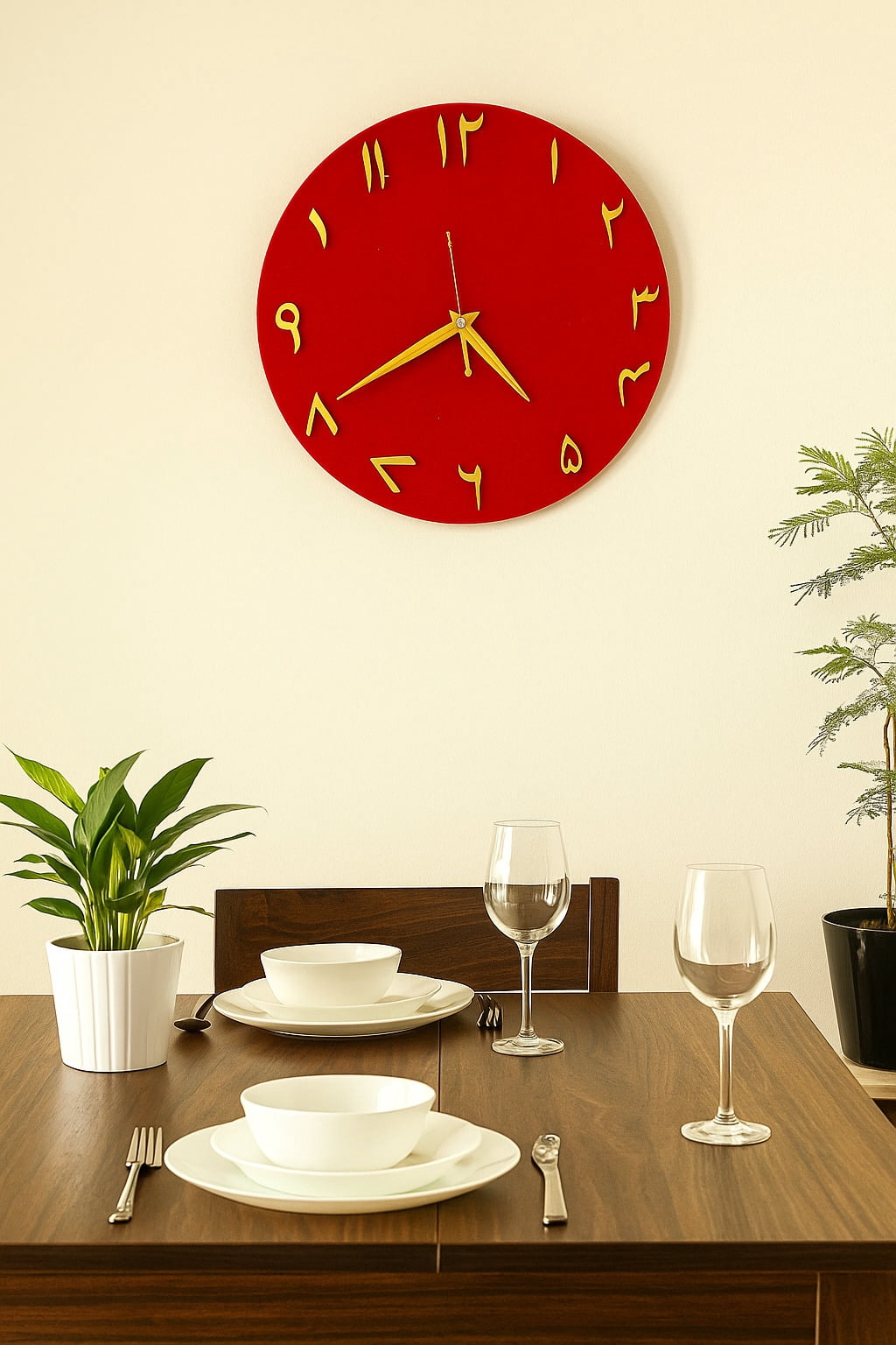 Wall Clock with Golden Arabic Numerals – 12 Inch Modern Islamic Home Décor – Unique Arabic Numbers Clock for Home or Office