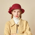 thumbnail image 4 of Pavied Bucket Hats Sun Hats Women Fashion Beret French Style Painter Hat Cap Vintage Warm Party Top Hat Fedora Hats Hats for Women Wine One Size, 4 of 6