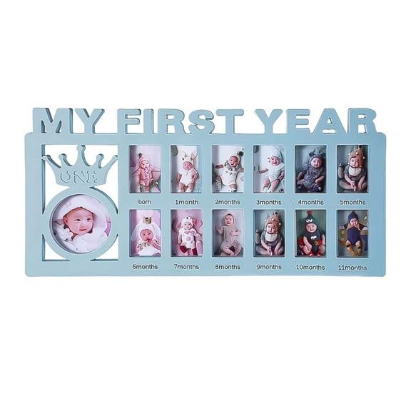 Tkrady Baby Picture Frame My First Year Keepsake Photo Frame For Baby Birthday Mother's Day Gift Blue