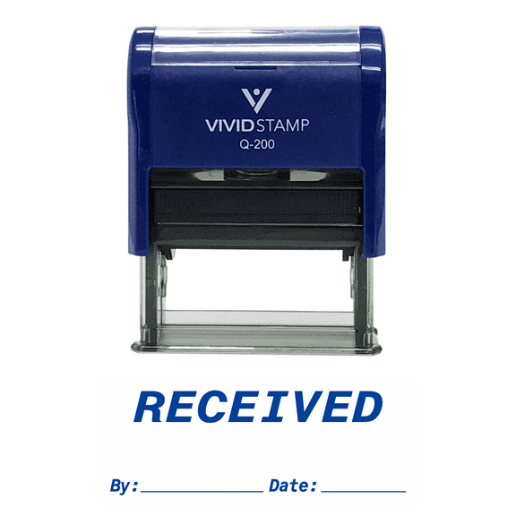 Vivid Stamp RECEIVED By Date Self Inking Rubber Stamp (Blue Ink) Medium