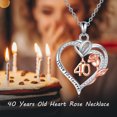 thumbnail image 5 of Birthday Necklace Sterling Silver 40th Birthday Pendant Necklace Heart Rose Flower Birthday Jewelry for Women Mothers Day Christmas Gifts, 5 of 6