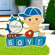 It's a Boy Decor, Name Baby Announcement, Birth Arrival Banner, Welcome Home Lawn Decoration, Personalized Shower Party Stork Gift, Building Blocks Baseball Art, Blue