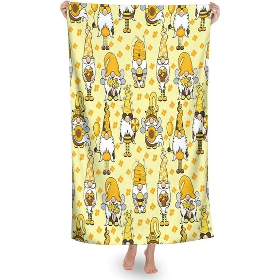 for Funny Honeybee Gnomes Bee Sunflower Yellow Oversized Beach Towel, Extra Large Thick Pool Towel, Ultra Absorbent Beach Blanket, Soft Plush Swim Bath Towels for Adults Mens Women