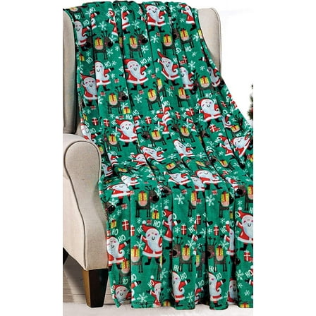 Décor&More Santa's Little Helper Collection Festive and Cuddly Holiday Microplush Throw Blanket (50" x 60") - Jolly Old Saint Nick?