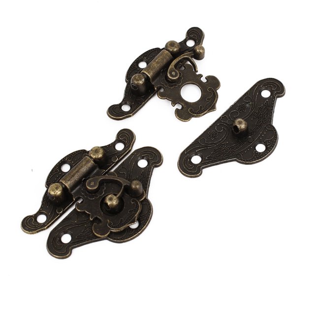 Pestillo de caja de madera tallada para casa de muñecas de 1.9" de longitud, tono bronce, 2 piezas