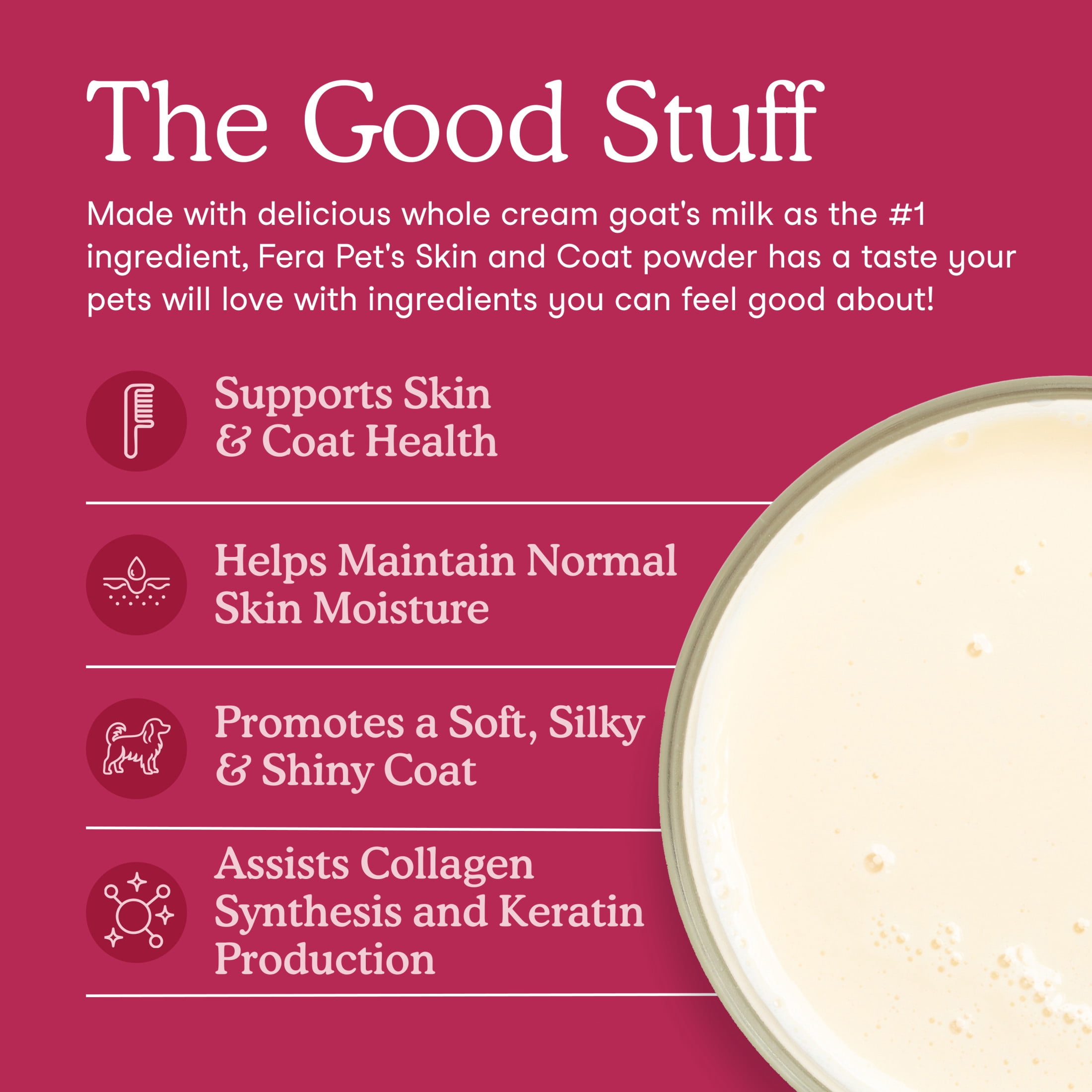 Fera Pets Skin & Coat Goat Milk Topper for Dogs & Cats - With Collagen & Biotin - 60 Servings