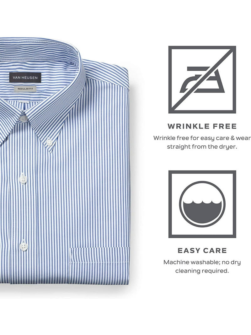 Van Heusen Mens Dress Shirt Regular Fit Pinpoint Stripe 15.5 Neck 34-35  Sleeve Blue - Walmart.com