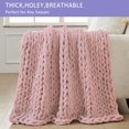 thumbnail image 4 of Chunky Knit Blanket Throw x Hand Knitted Chenille Throw Blanket Small Soft Thick Yarn Cable Knit Blanket Cute Rope Knot Crochet Throw Blankets for Couch Bed Sofa (Light ), 4 of 7