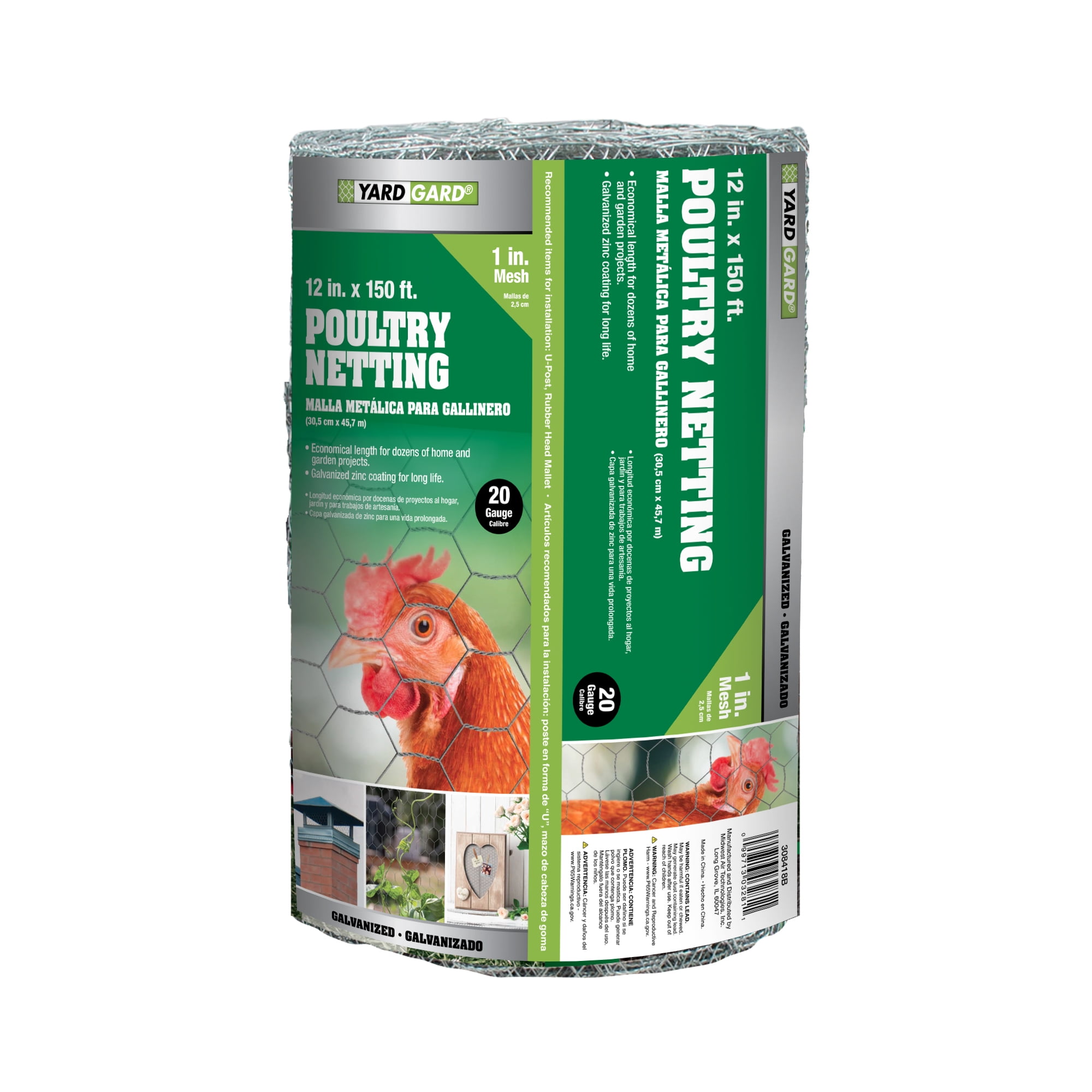 YardGard 12" x 150’ 1 inch Mesh Hexagonal Poultry Netting Wire Fence