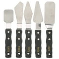 thumbnail image 1 of Espátula de paleta de 5 piezas con mango de madera negra, acero inoxidable, para pintura al óleo y acrílica., 1 of 14