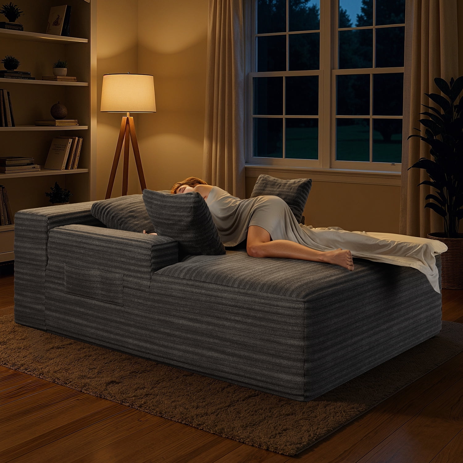 Lofka 47'' Oversized Chaise Lounge Chair Indoor, No Assembly Required, Sleeper Couch Fluffy Plush Corduroy Cloud Sofas Couches for Living Room, Gray