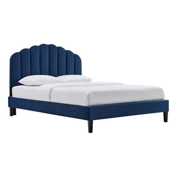 Pemberly Row Lit Plateforme Complet en Velours Performance Moderne Bleu Marine