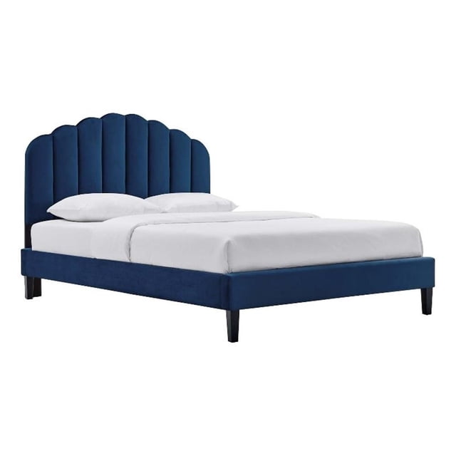 Pemberly Row Lit Plateforme Complet en Velours Performance Moderne Bleu Marine