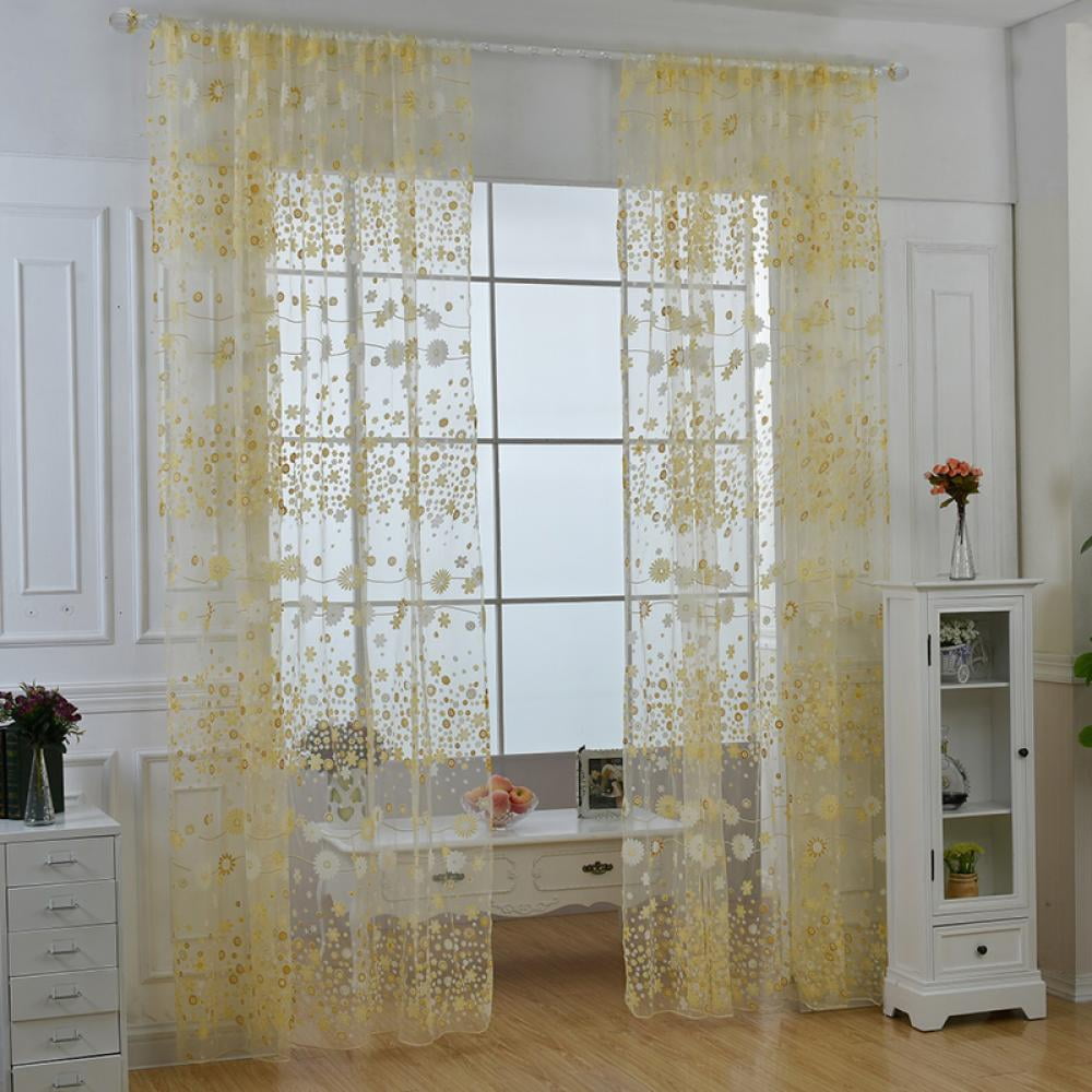 Flower Net Voile Window Curtains Sheer Tulle Drape Panel Bedroom Door Home Decor 