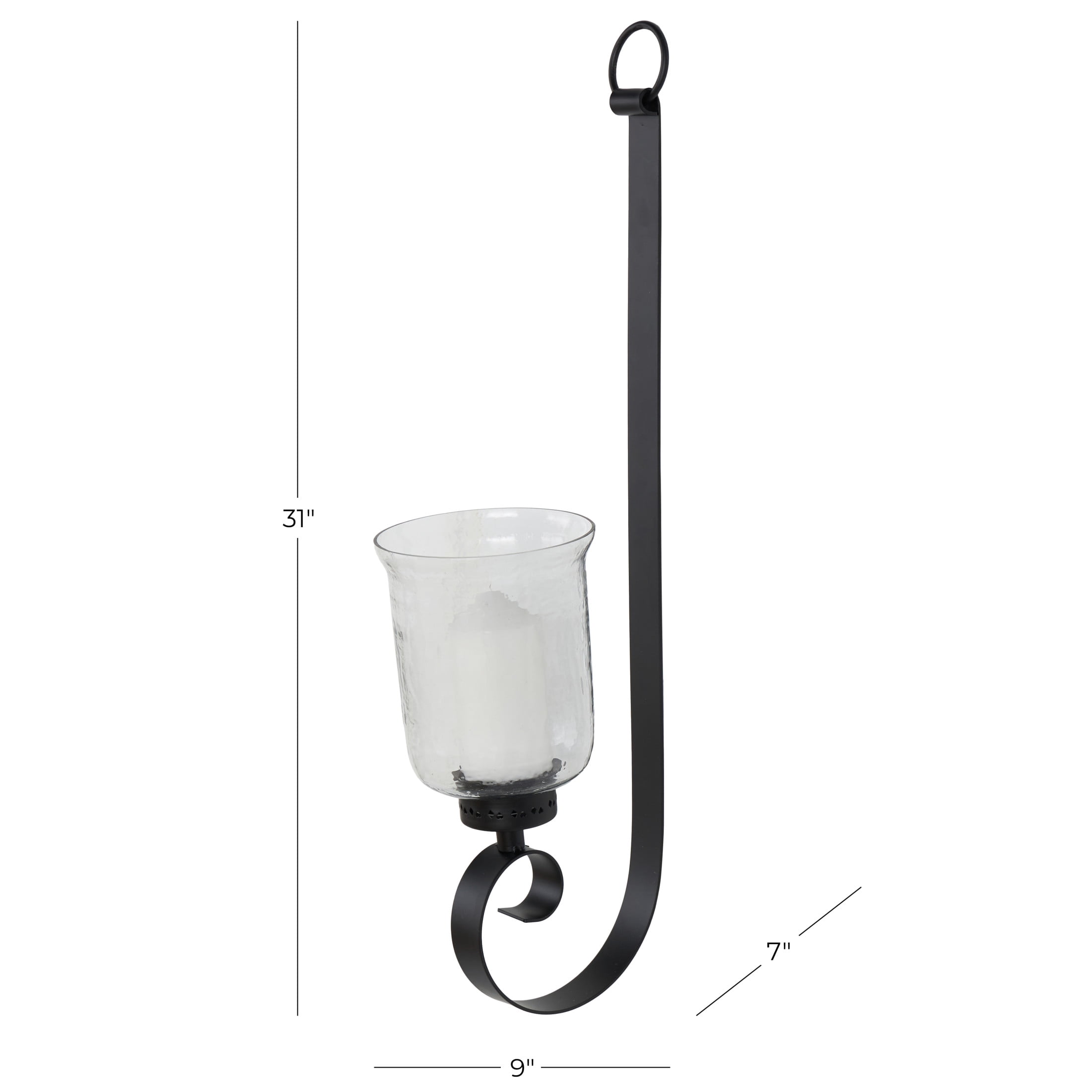 DecMode Black Metal Scroll Handmade Pillar Wall Sconce