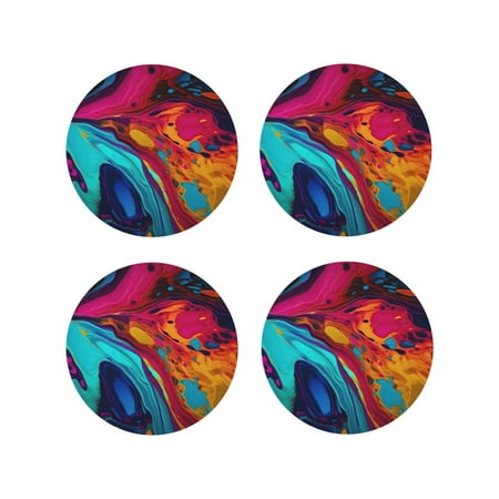 

Drink Coasters Set of 4 Colorful Abstract Swirls Leather Coasters for Coffee Table Protector Heat Resistant Cute Coasters for Home Decor Housewarming Gifts Bar Kitchen 4 Inch Round Shape