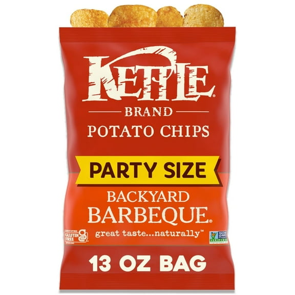 Pack of 3 Kettle Brand Potato Chips Backyard Barbeque Kettle Chips Party Size, 13 oz (packaging may vary)
