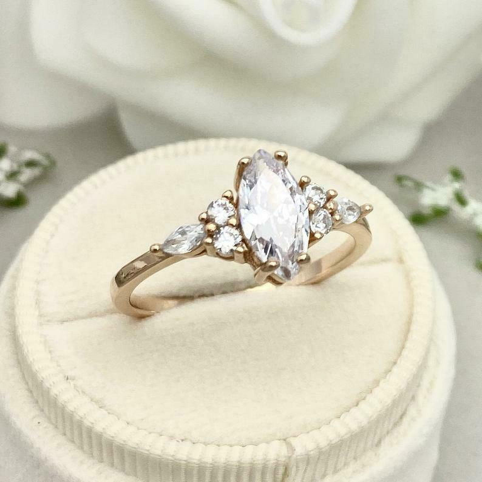 HeartsAndYou 1.4ct Engagement Ring for Women Marquise Cut Moissanite Solitaire Petite 18k Yellow Gold Over Silver