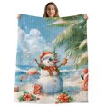 thumbnail image 2 of Blue Coastal Christmas Fleece Throw Blanket for Couch, Xmas Snowman Flamingo Microfiber Flannel Blanket for All Season, Lightweight Fuzzy Plush Throw Blankets for Gifts, Office, 40"x50", 2 of 9