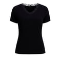 thumbnail image 3 of BTDECLAR Womens Summer Tops Short Sleeve V Neck Patchwork Lace Soft T Shirts Solid Color Textured Slim Fit Casual Tight Tops, 3 of 7