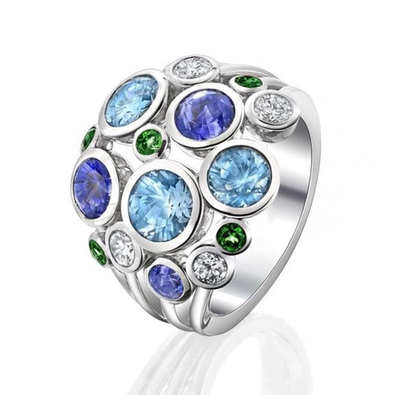 Women's Jewelry Statement Rings 925 Sterling Silver Plated Simulated Blue Topaz Flower Ring