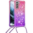 thumbnail image 2 of Samsung Galaxy S21 FE (Not S21) Case,Strap Crossbody Gradient Quicksand Bling Sparkle Flowing Liquid Floating with Neck Cord Lanyard Strap Cover for Samsung Galaxy S21 FE LSGS Pink Mauve, 2 of 14