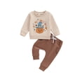 thumbnail image 2 of Aojekbee Baby Boy Halloween Clothes Pumpkin Print Long Sleeve Sweatshirt and Elastic Pants 2 Piece Track Suit Outfits, 2 of 10