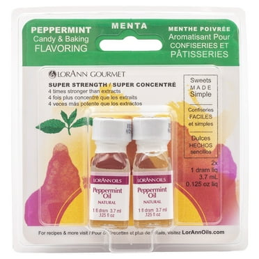 LorAnn Peppermint Oil Super Strength Natural Flavor, 1 dram bottle (.0125 fl oz - 3.7ml) Twin pack blistered