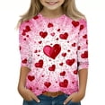 thumbnail image 2 of dazeni 3-12 Years Girls 3/4 Sleeve Round Neck T-Shirts Valentina's Day Spring Summer Shirts Funny Love Heart Graphic Tee Tops Red9, 2 of 5